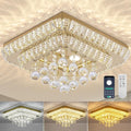 REDSTAR 18" Gold Crystal Ceiling-Light Flush Mount with Remote and APP, 3 Colors Temp & Brightness Adjustable, Modern Crystal Raindrop Chandeliers for Bedroom Hallway Dinning and Living Rooms-Square