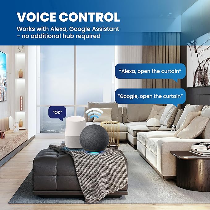 Osprey.Life Motorized Curtain Track, 5ft3 / 1.6m, No-Cut Electric Rail, ~33dB Quiet Motor, Remote & App Control, Alexa & Google Compatible, Wall or Ceiling Mount (Single-side Opening)