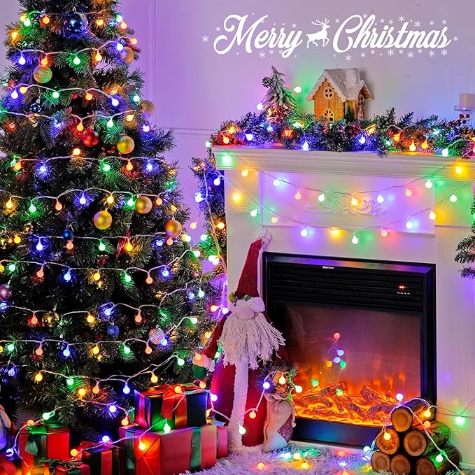 JMEXSUSS 100 LED Christmas Lights Indoor Plug in, 33ft 8 Mode Globe String Lights with Remote, Connectable Fairy Lights for Bedroom Room Tree Party Holiday Christmas Decoration (Multicolor)