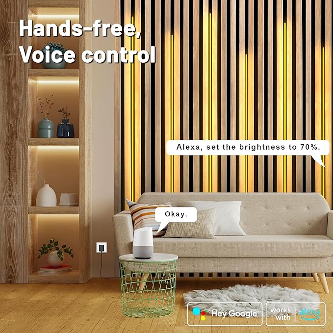 Lichaser 6 Rolls 3.28ft WiFi Flexible COB LED Lights for Wood Slat Wall Panels in Parallel, Acoustic Panel LED Strip Compatible with Alexa, 3000K Dimmable Strip for Acoustic Panels, Shelves Lighting