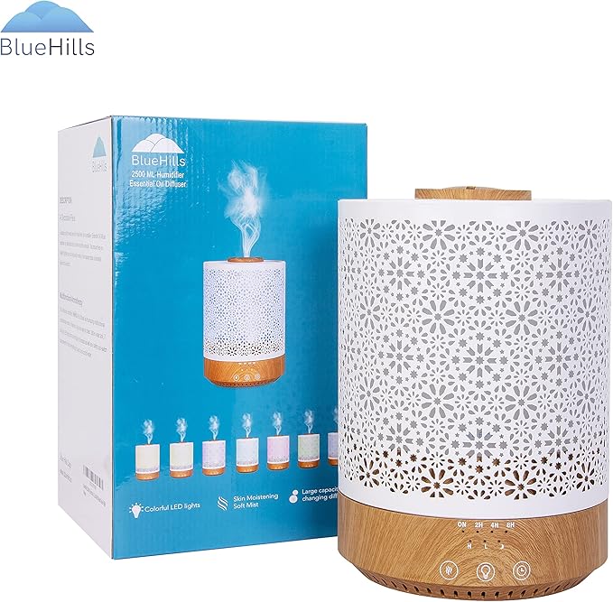 BlueHills Premium 2500 ML Set of 3 Extra Large Essential Oil Diffusers for Big Rooms High Mist Output Huge Capacity Adjustable Cool Mist Great Gift - Dark Wood design, Wood grain and Wood grain design