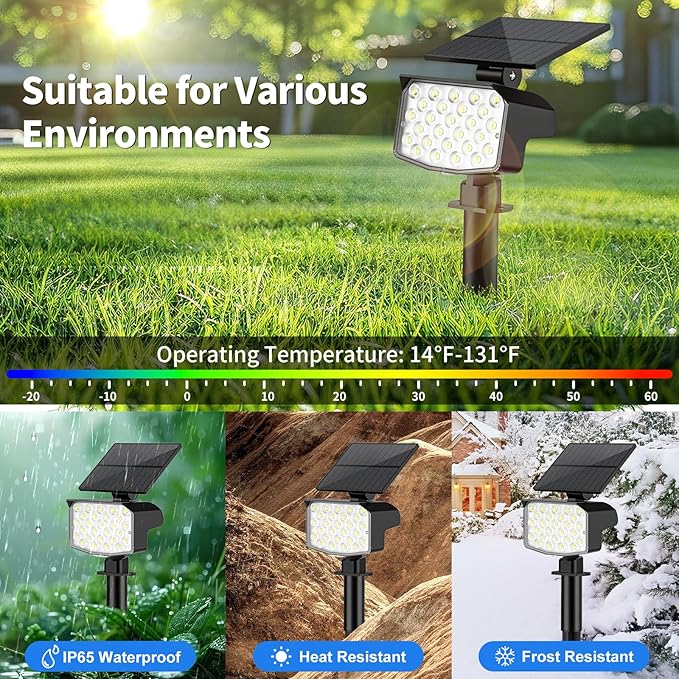 Solar Spot Lights Outdoor Waterproof Adjustable Solar Powered Landscape Lights for Yard 3 Long Time Lighting Modes Spotlights for Pathway Garden Outside Wall Pool Porch- 10 Pack, Cool White