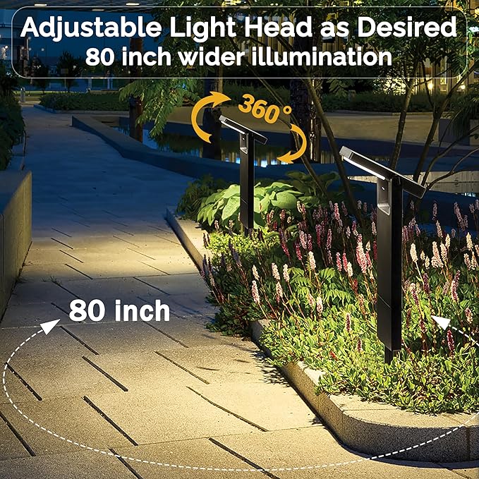 Solar Pathway Lights Outdoor with 360° Adjustable Head, 40 LED Cool White Yard Lights, Waterproof IP65, Solar Powered Landscape Light for Garden & Driveway with 2 Brightness Modes (4-Pack)