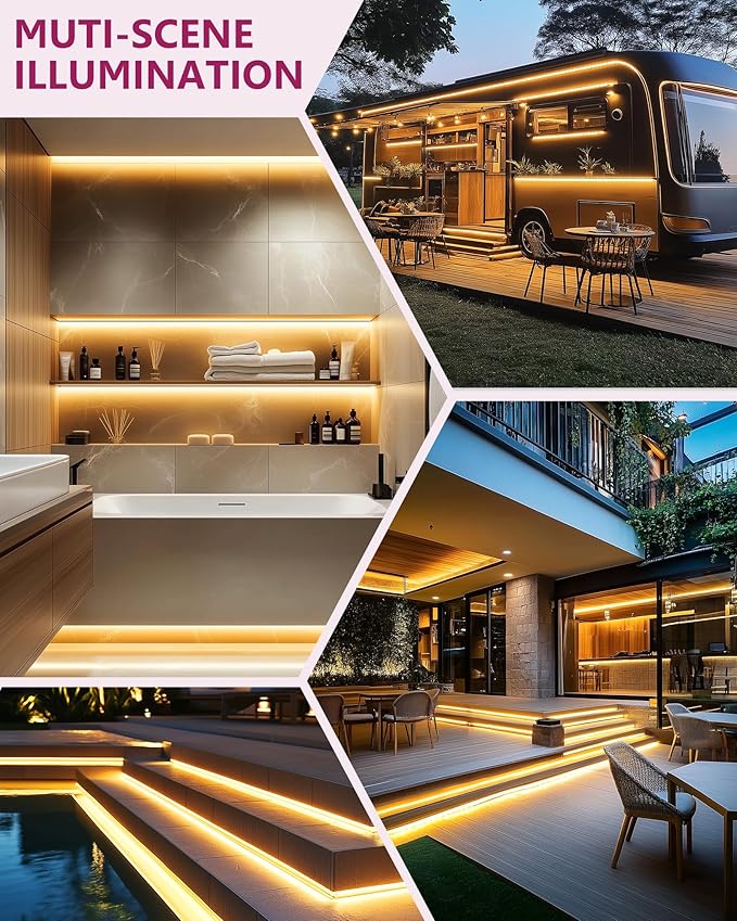 EMITEVER Outdoor LED Strip Lights Waterproof 16.4ft, 2700K Warm White 24V Dimmable Silicone LED Tape Lighting IP67 High Density, 240+LM/ft, 600LEDs,2.9W/ft, UL Listed (Power Supply Not Included)