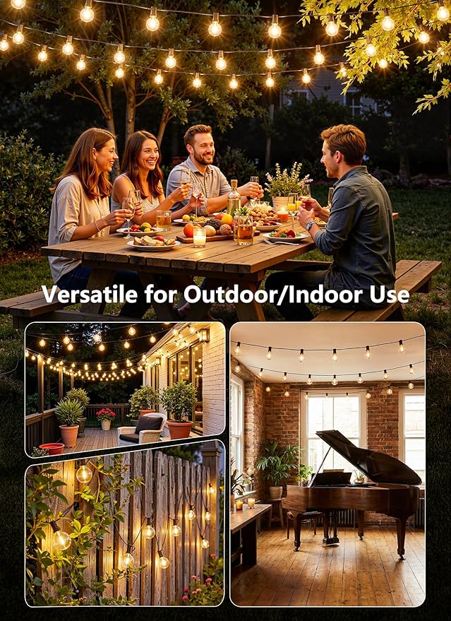 Brightown Outdoor String Lights, 74FT Shatterproof LED Patio Lights with 22 Dimmable Plastic G40 Bulbs, 2700K Waterproof Connectable Hanging String for Backyard, Cafe, Porch, Deck, Home Decor