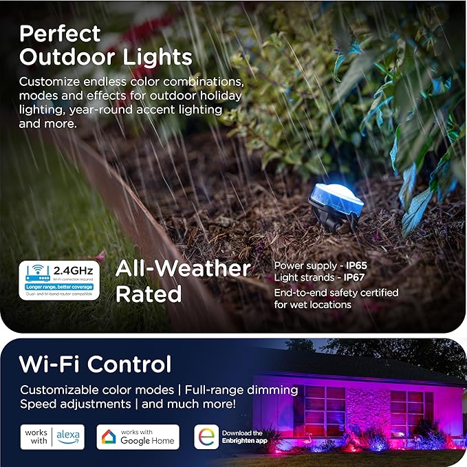 Enbrighten Vibe Eternity Garden Lights, 33ft, 8 RGBWIC LEDs, Waterproof, Uplights, Outdoor Landscape Lighting, Home Exterior Spotlight, Smart App, Compatible with Alexa, Google Home, 83789