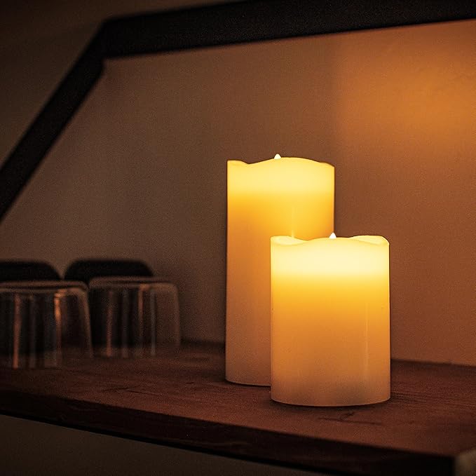 Stonebriar 6 Count Real Ivory Wax 3x4 Flameless LED Pillar Candles with Remote and Timer