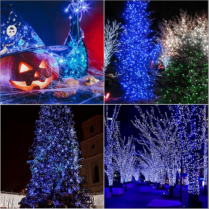 LAMPHOME 33FT 100 LED Blue Christmas Lights,16 Modes Connectable Fairy String Lights, Plug in Indoor Outdoor Blue Lights for Xmas Tree, Party, Garden, Hanukkah, Independence Day Patriotic Patio Decor