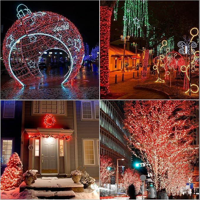 LAMPHOME 33ft 100 LED Red Valentine Lights, Connectable 16 Modes Valentine Room Light Indoor Plug-in, Clear Wire Red Christmas String Light Outdoor Waterproof for Valentine's Day Xmas Bedroom, Party