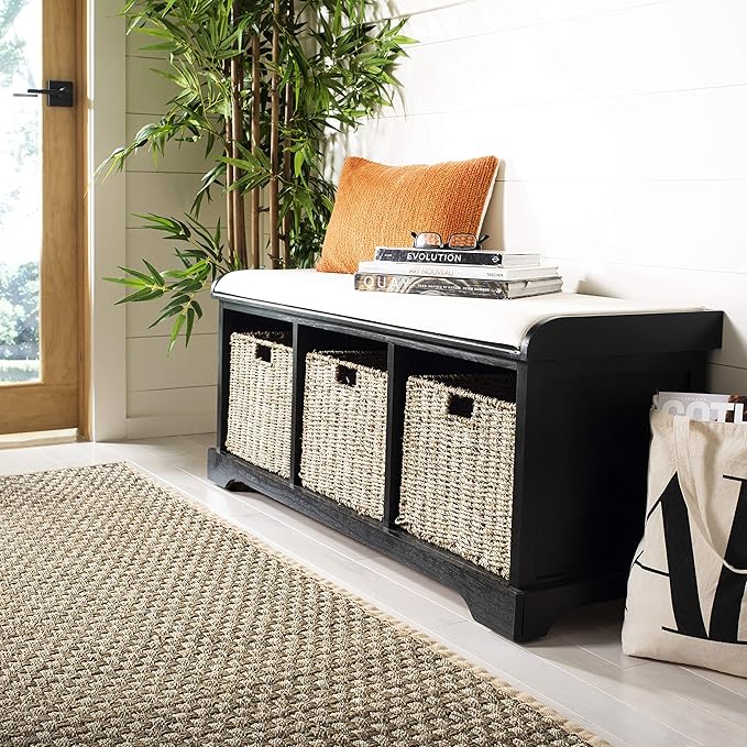 Safavieh American Homes Collection Lonan Grey and White Wicker Storage Bench
