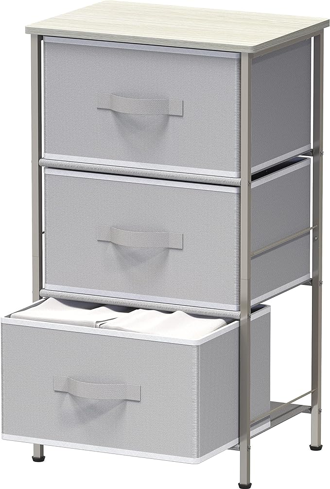 Simple Houseware 3 Drawer Nightstand Dresser with Wood Top, Grey