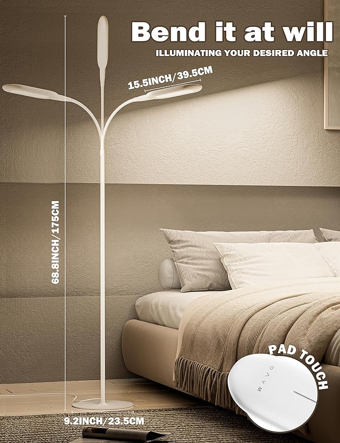deeloop LED Floor Lamp, CRI 95+ Bright Floor Lamps for Bedroom with 4 Hours Auto Off, Stepless Dimming & 3000K-6000K Colors Standing Lamp for Living Room with 360° Rotation Reading Lamp for Office