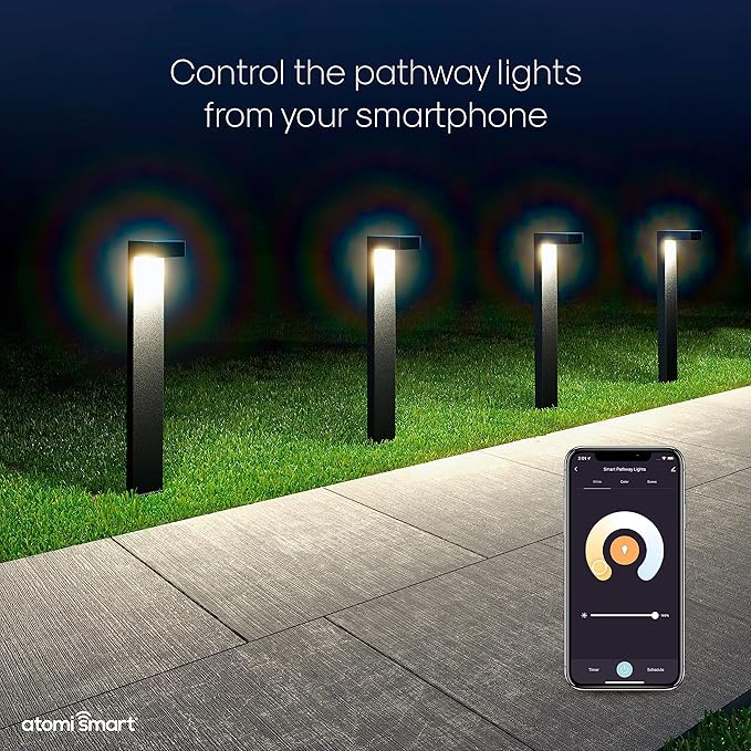 Atomi Smart WiFi LED Pathway Lights— 4-Pack Starter Kit, 800 Lumens, Tunable, Dimmable, Link up to 40 Lights, IP65-Rated, White and RGB 2500K-9000K, App Control, Works with Alexa and Google Assistant